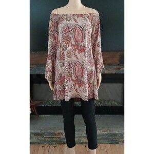 Off the Shoulders Flared Sleeves Peasant Lagenlook Tunic Top Blouse Women's L/XL